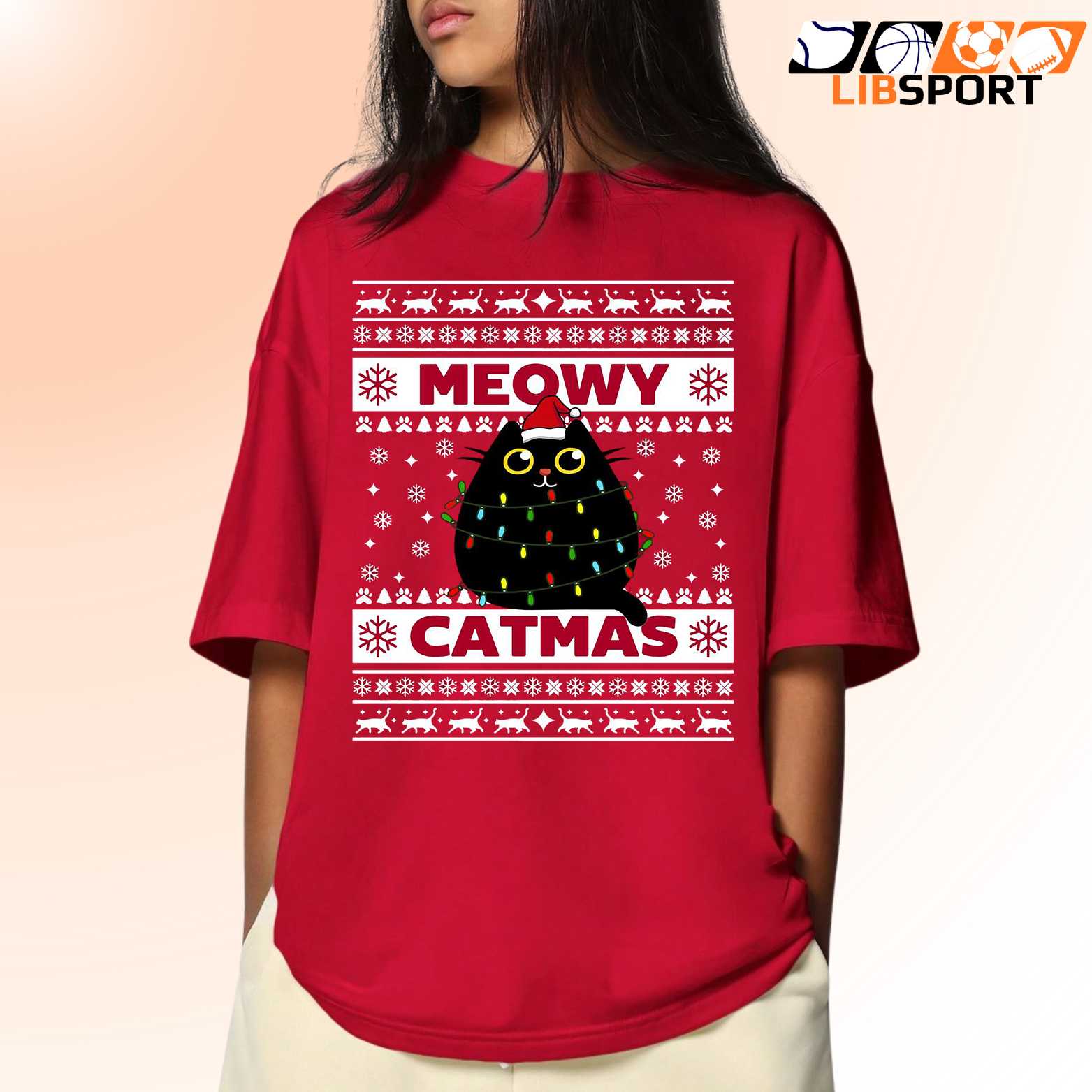 Meowy Catmas T Shirt, Christmas Holiday Shirt, Festive Unisex Tee
